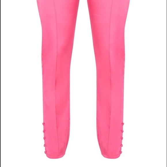 Hot Pink Woven Button Cuff Detail Skinny Pants - Picture 4 of 4